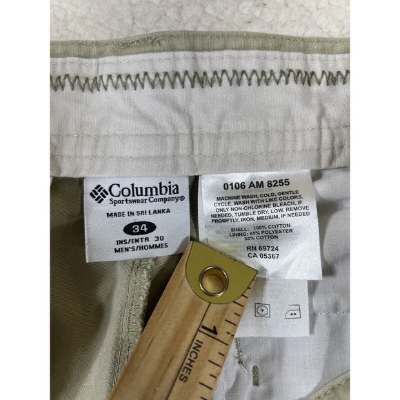 Columbia 0106 AM 8255 Men's Sz 34 Khaki Canvas Hiking Zip‎ Cargo Pockets Pants - Picture 3 of 8